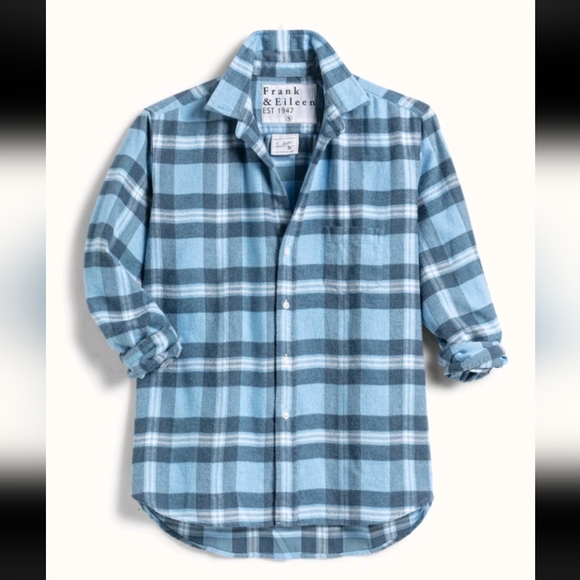 Frank & Eileen Eileen Relaxed Button Up Shirt Blue Plaid Italian Flannel - Picture 3 of 15